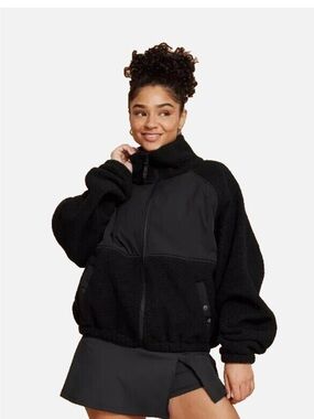 Blogilates Black Sherpa Teddy Fleece Full Zip Jacket M NWT